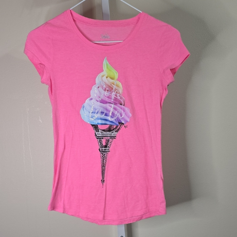 Justice Vibrant Pink Ice Crean Ooh La La‎ Tee Girls Sz 10